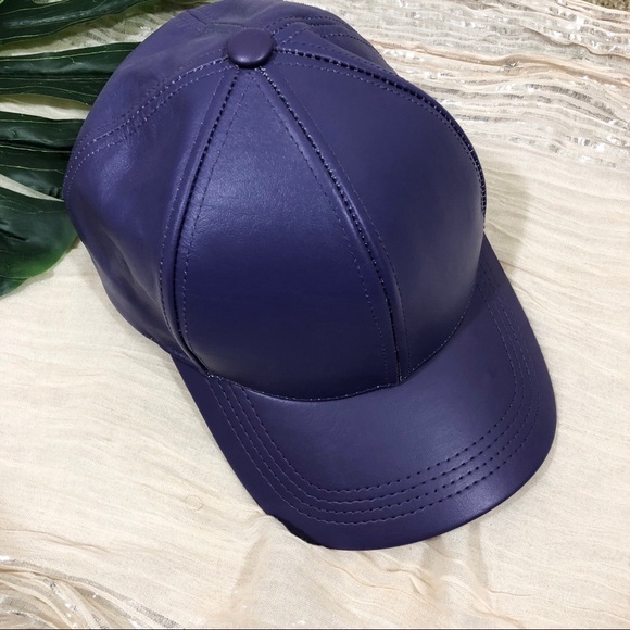 purple leather hat